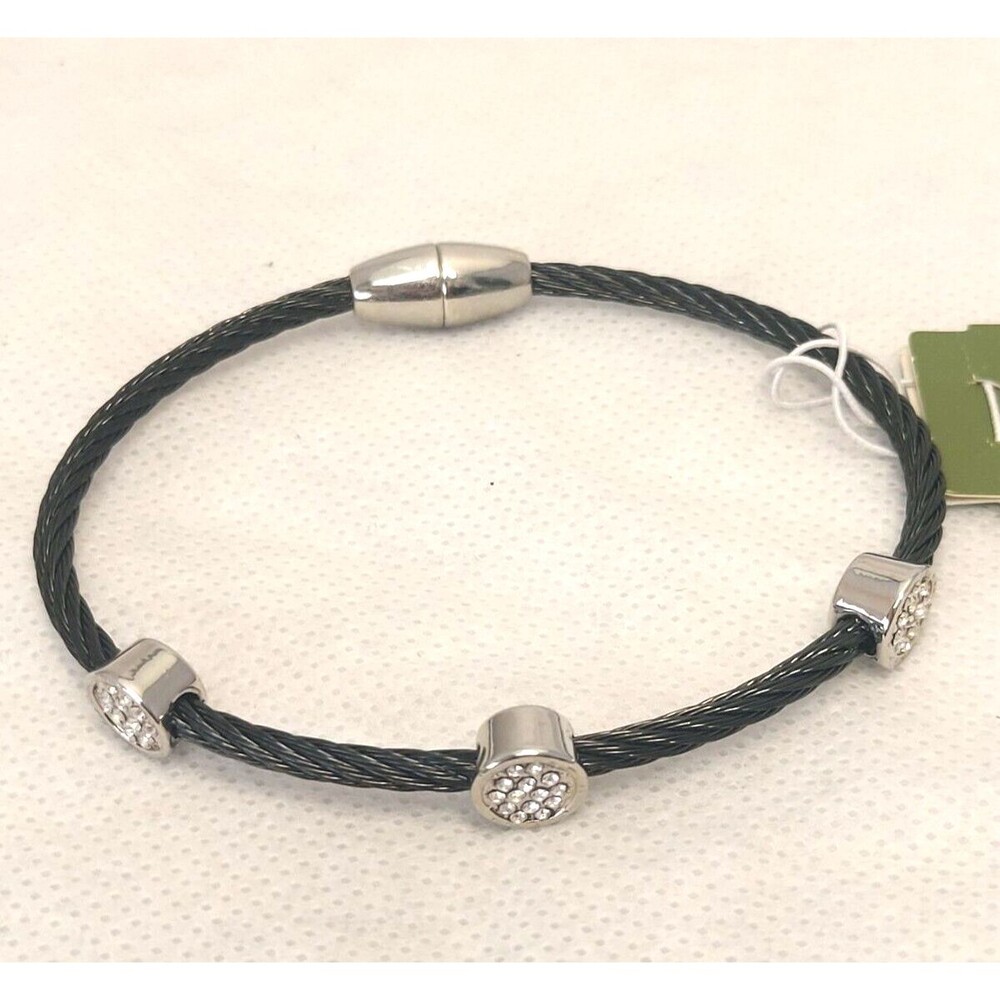 MX Signature Collection Bracelet Black Metal Rope with Rhinestones 9341X NWT